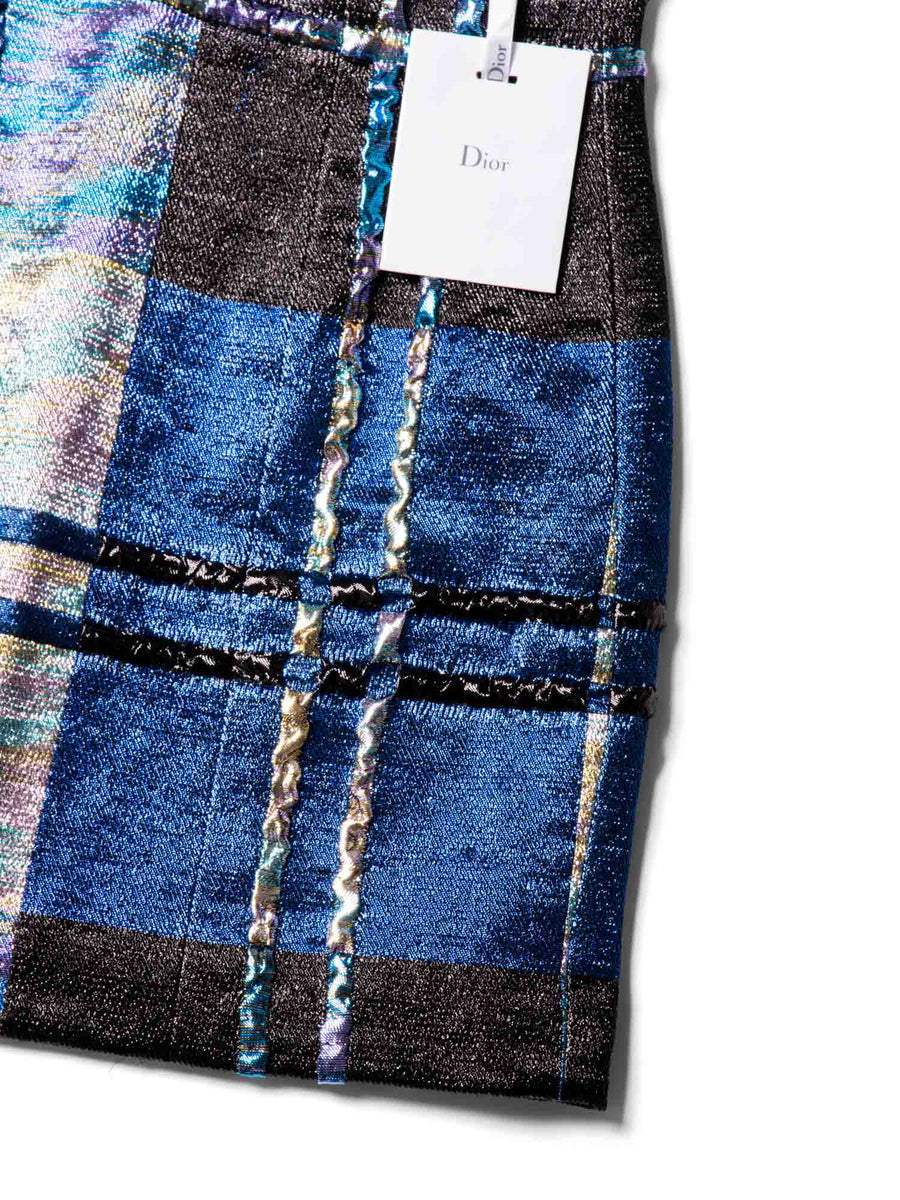 Christian Dior Sparkly Metallic Knit Mini Skirt Blue Black