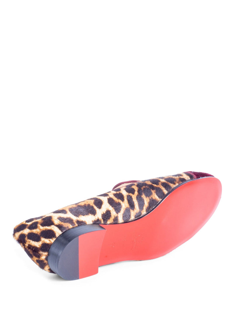 Christian Louboutin I Love My Loubies Cowhide Animal Print Velvet Cap Toe Loafers Brown-designer resale