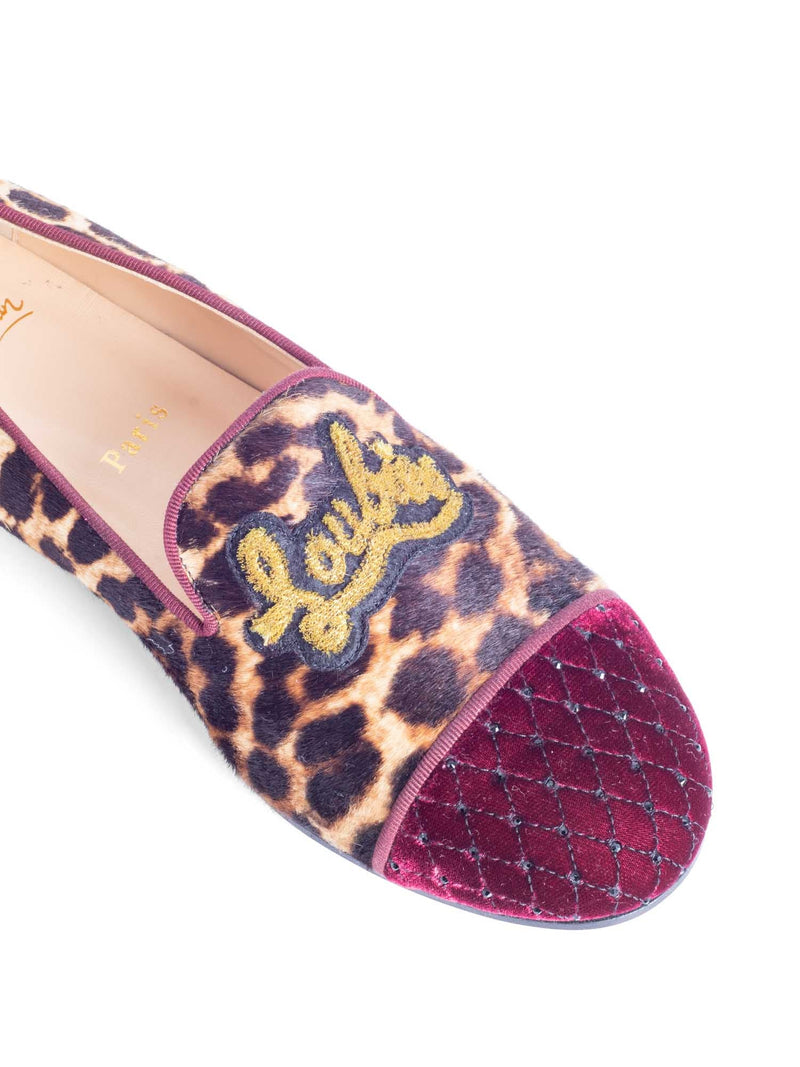 Christian Louboutin I Love My Loubies Cowhide Animal Print Velvet Cap Toe Loafers Brown-designer resale