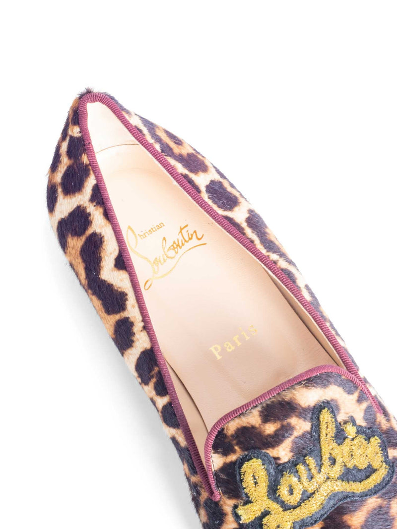 Christian Louboutin I Love My Loubies Cowhide Animal Print Velvet Cap Toe Loafers Brown-designer resale