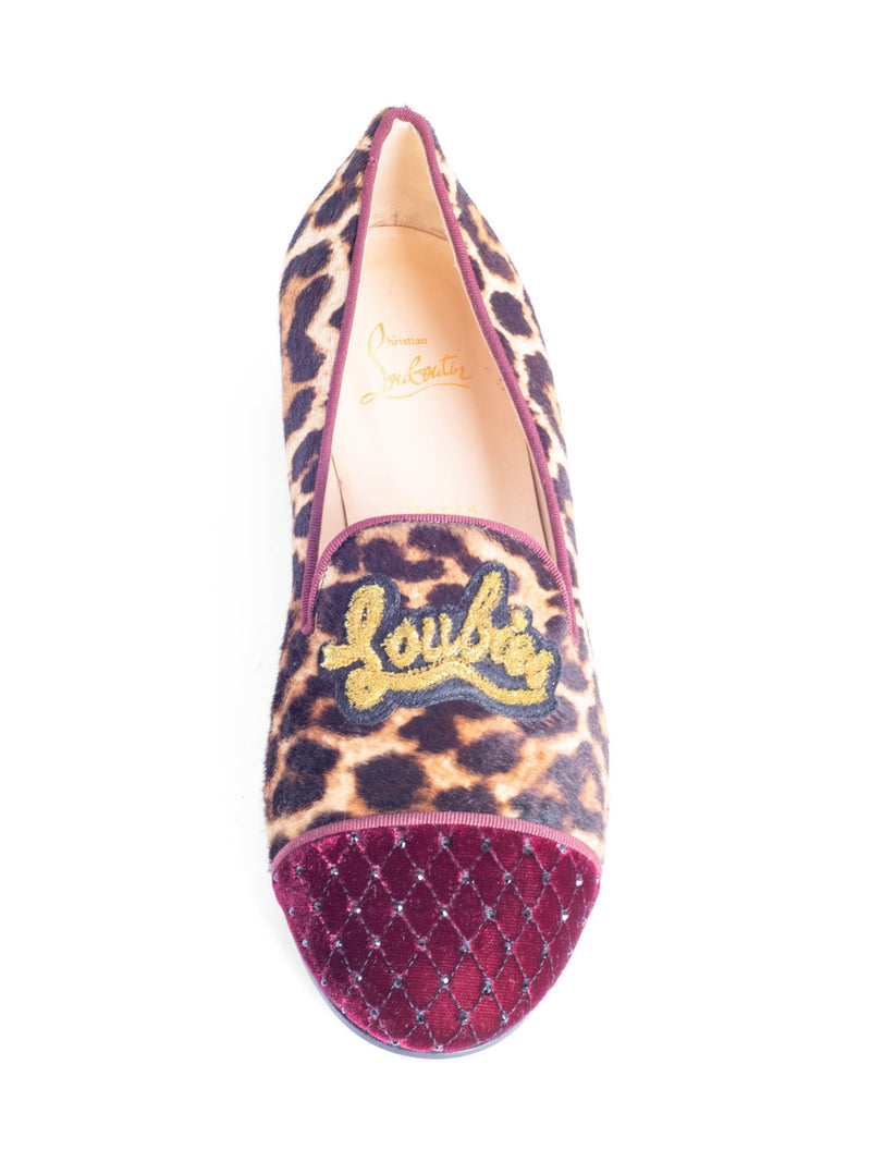 Christian Louboutin I Love My Loubies Cowhide Animal Print Velvet Cap Toe Loafers Brown-designer resale