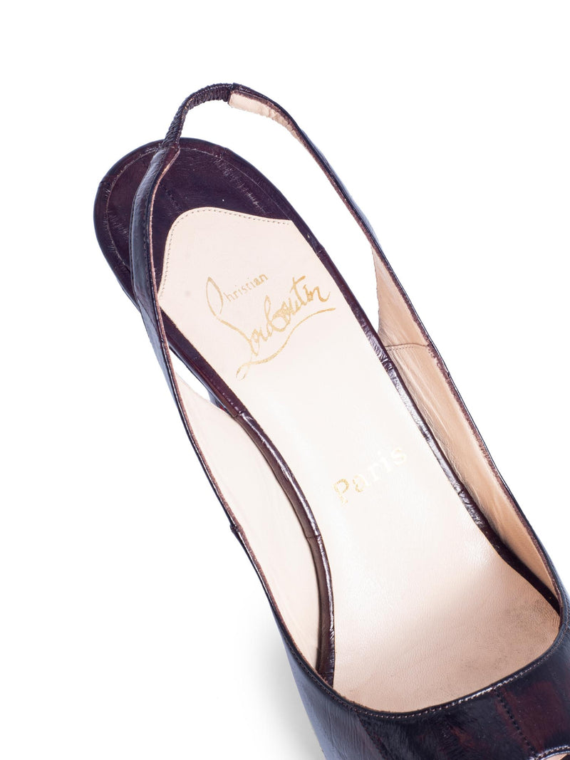 Christian Louboutin Snakeskin Open Toe Sling Back Heels Brown-designer resale