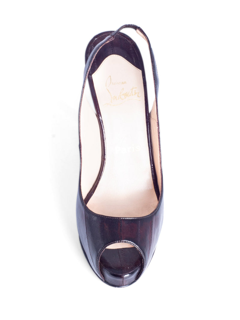 Christian Louboutin Snakeskin Open Toe Sling Back Heels Brown-designer resale