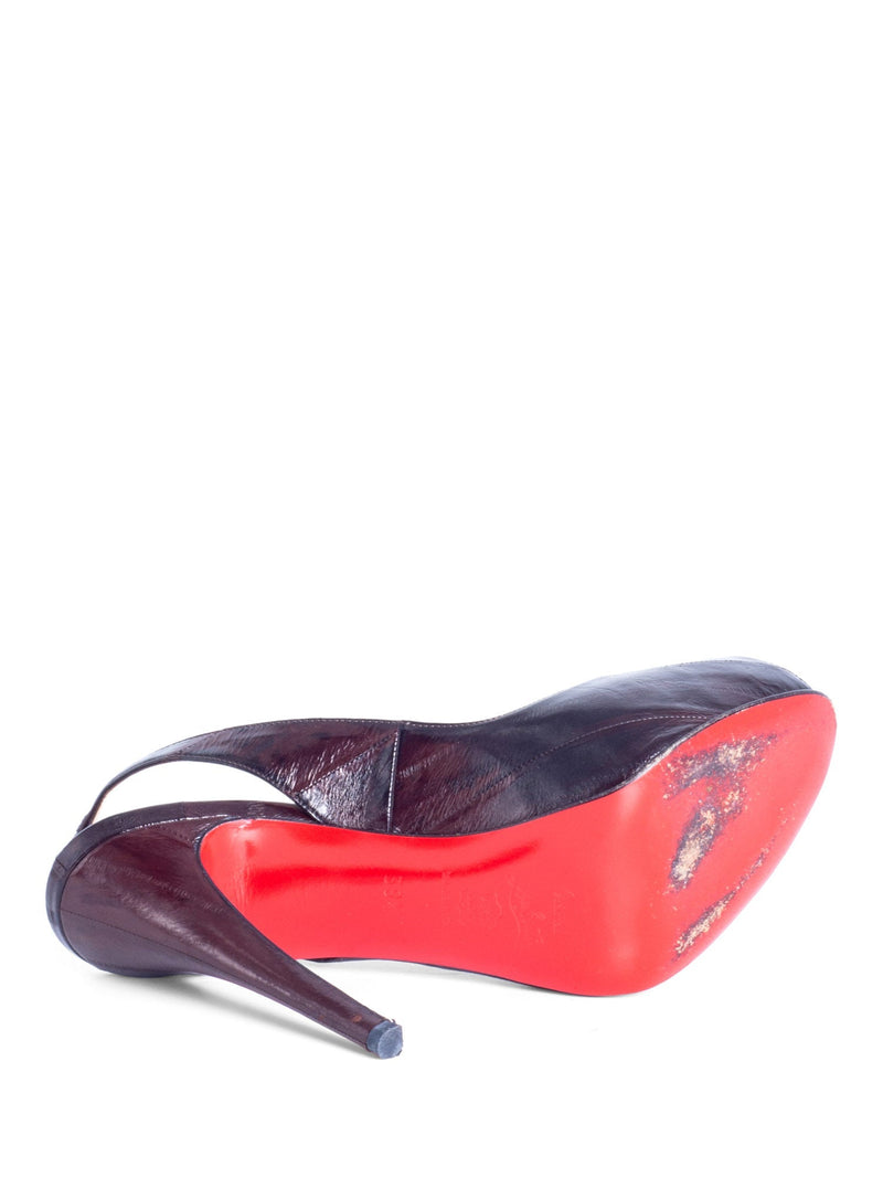 Christian Louboutin Snakeskin Open Toe Sling Back Heels Brown-designer resale