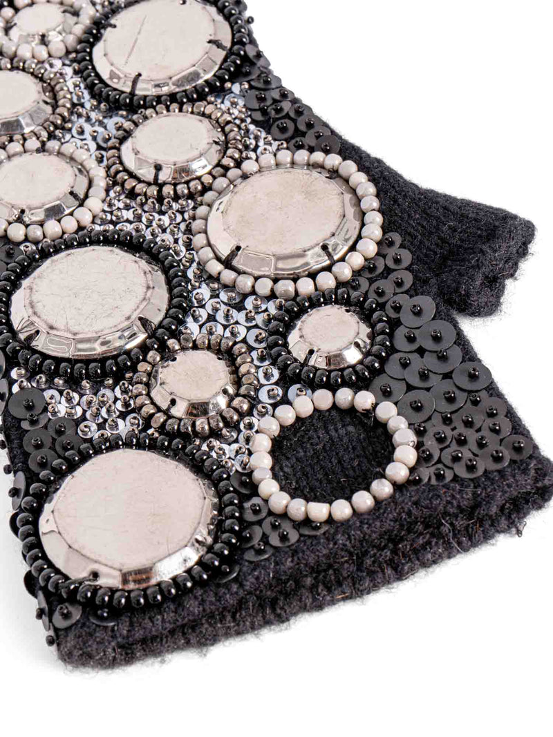 Dolce & Gabanna Runway Cashmere Beaded Studded Fingerless Gloves Black-designer resale
