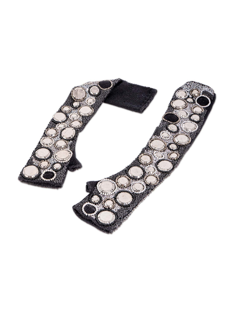 Dolce & Gabanna Runway Cashmere Beaded Studded Fingerless Gloves Black-designer resale