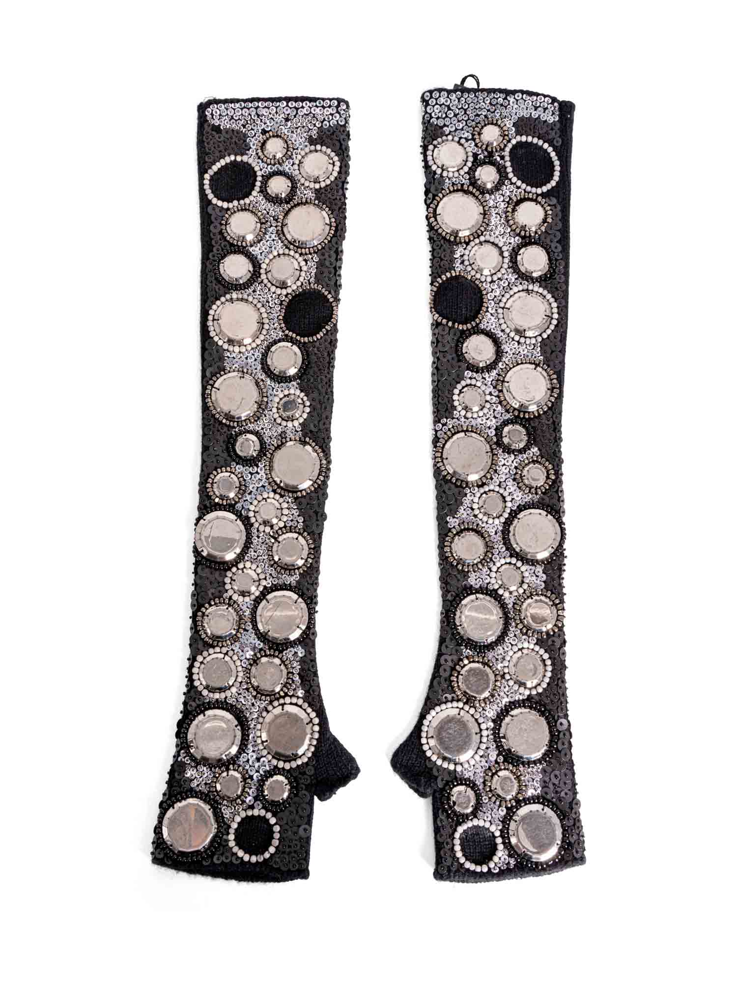 Dolce & Gabanna Runway Cashmere Beaded Studded Fingerless Gloves Black-designer resale