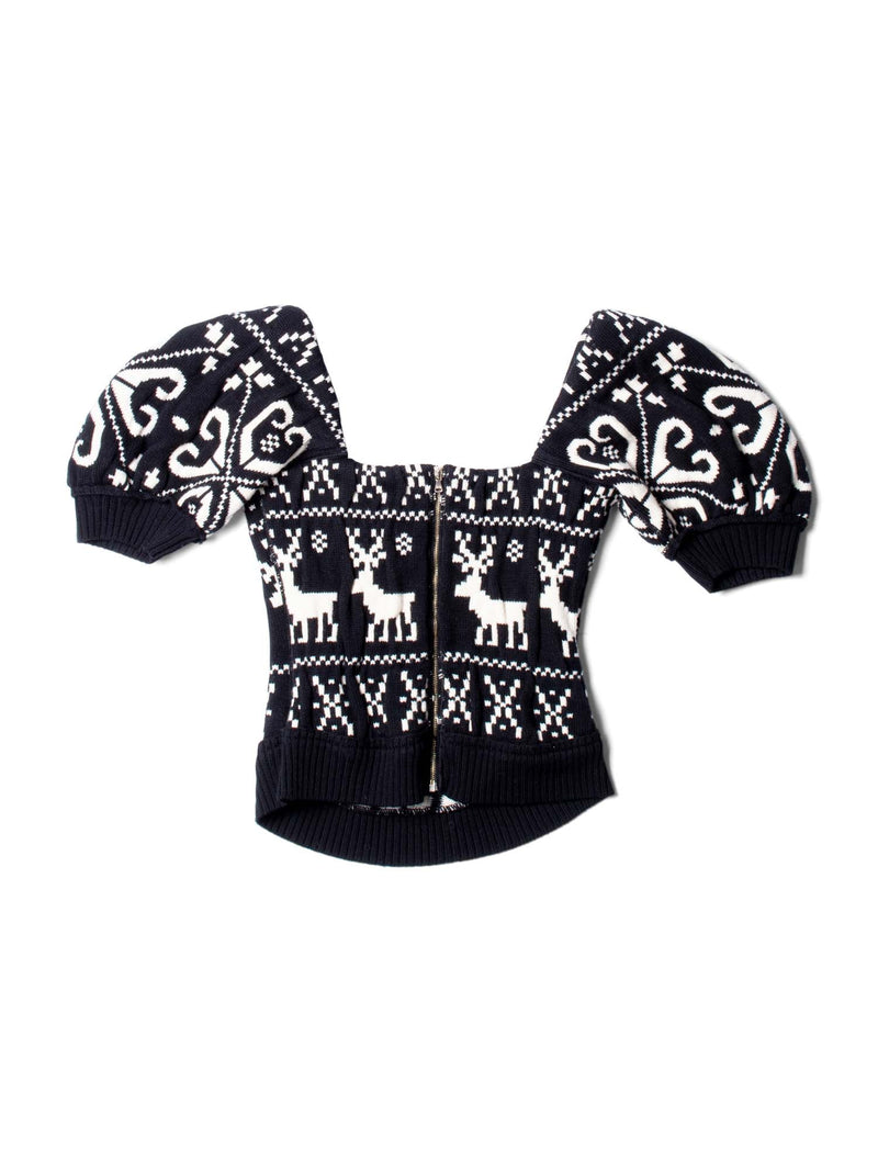 Dolce & Gabbana Knit Fitted Puff Sleeve Corset Top Black White-designer resale