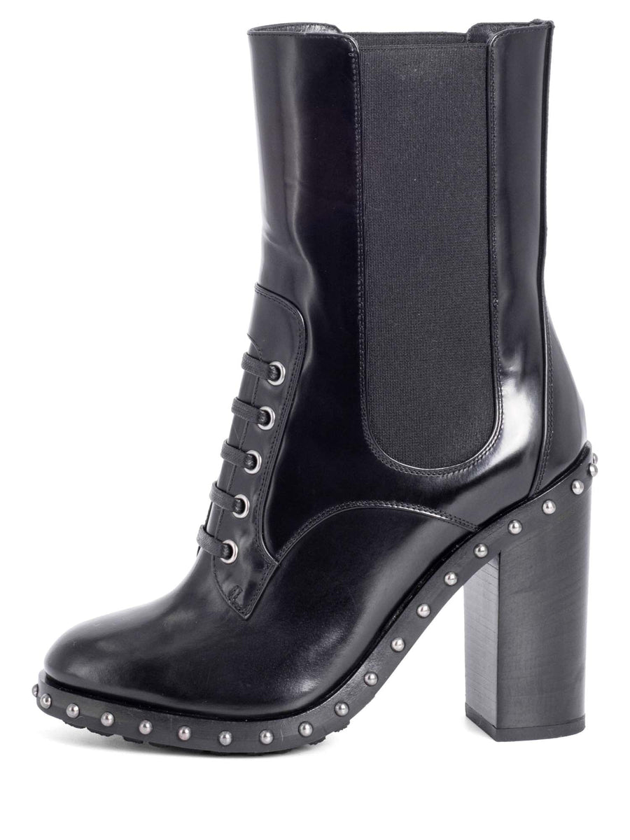 Dolce Gabbana Leather Studded Platform Ankle Boots Black