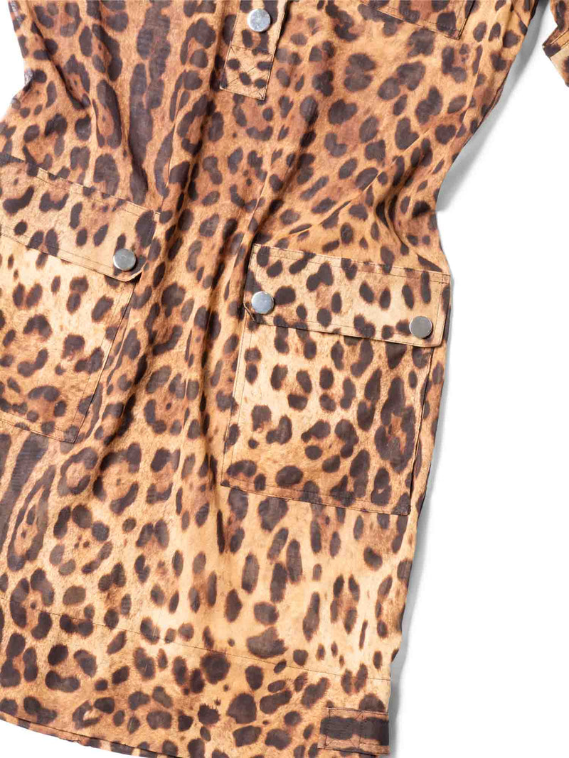 Dolce & Gabbana Sheer Animal Print Sporty Mini Dress Brown-designer resale