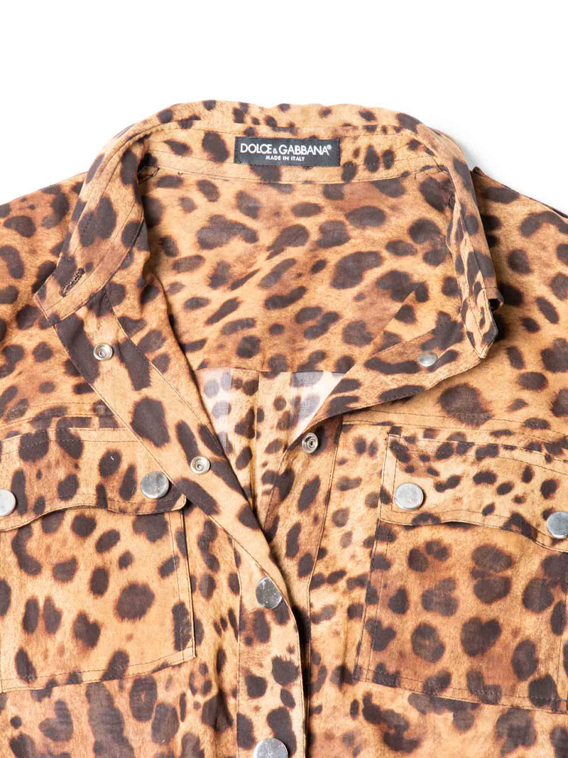 Dolce & Gabbana Sheer Animal Print Sporty Mini Dress Brown-designer resale
