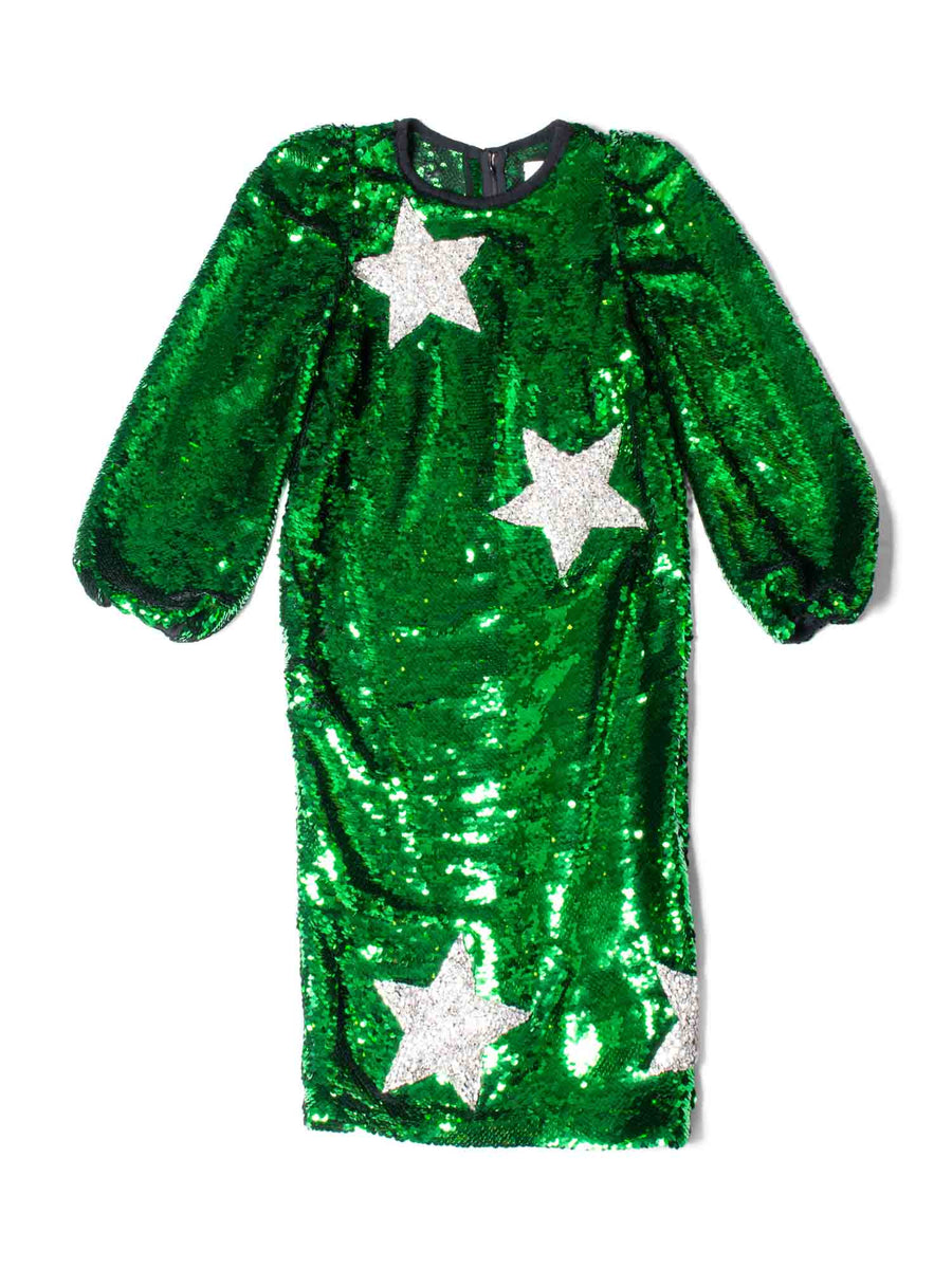 Dolce & Gabbana Special Piece Sequin Star Midi Dress Green Dolce & Gabbana Special Piece Sequin Star Midi Dress Green