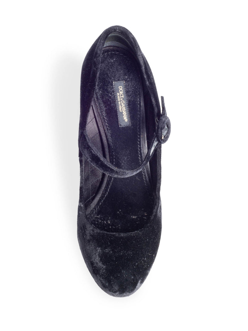 Dolce & Gabbana Velvet Mary Jane Mosaic Block Heels Black-designer resale