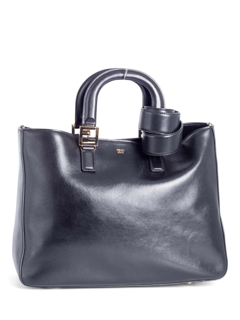 Fendi Leather FF Logo Shopper Bag Black-designer resale