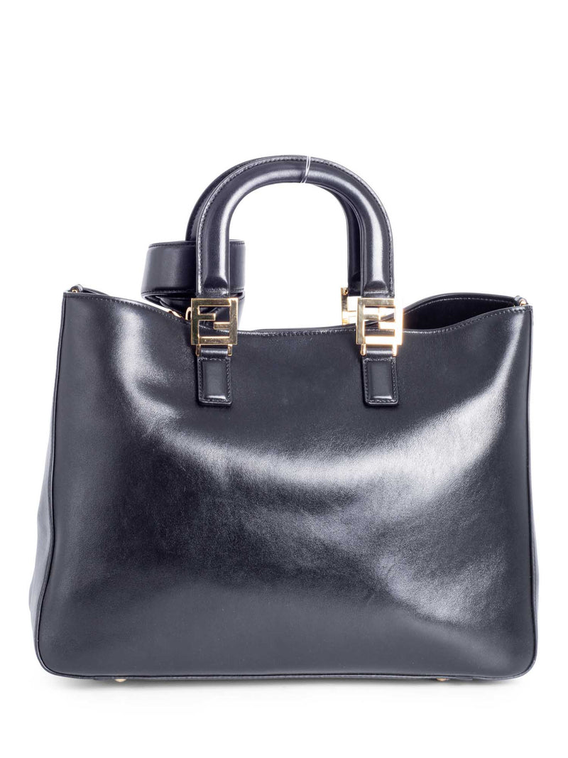 Fendi Leather FF Logo Shopper Bag Black-designer resale