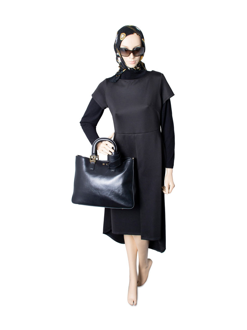 Fendi Leather FF Logo Shopper Bag Black-designer resale