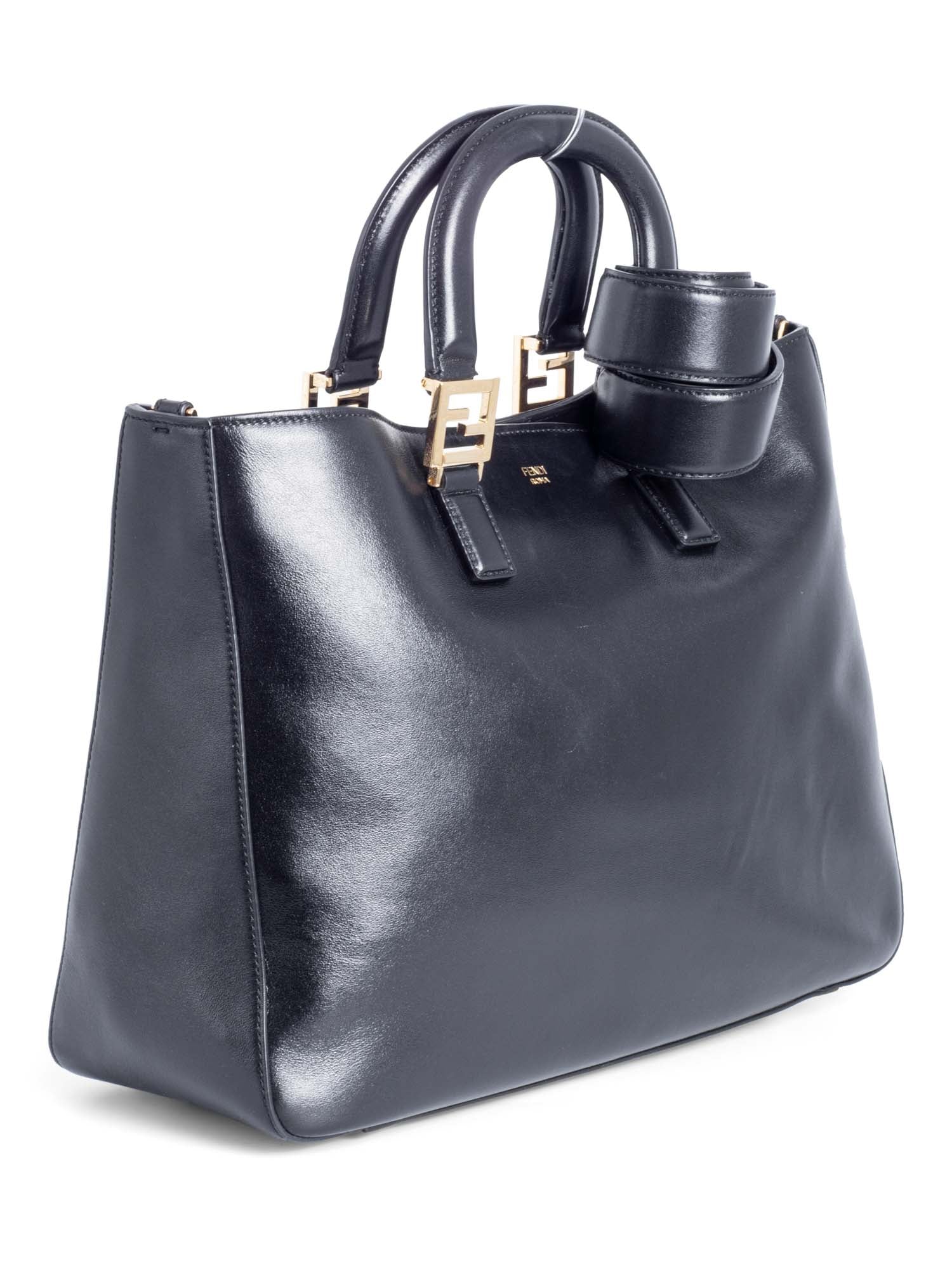 Fendi Leather FF Logo Shopper Bag Black-designer resale