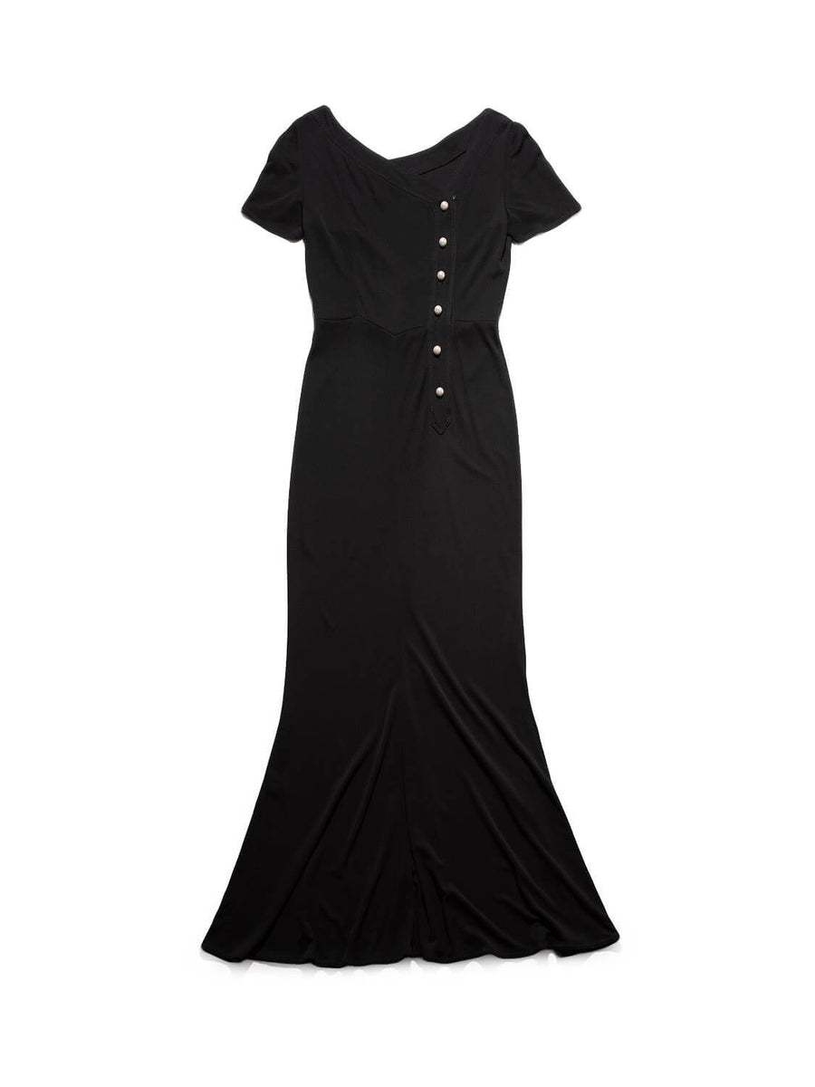 FENDI ブラックフォーマルワンピース Fendi-Pearl-Button-Maxi-Dress-