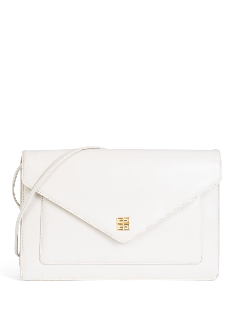 Givenchy Logo Leather Envelope Flap Messenger Bag Ivory-designer resale