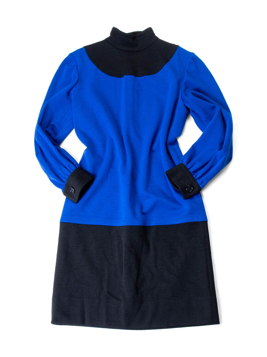 Givenchy Vintage Jersey Turtleneck Color Block Dress Blue Black Givenchy Vintage Jersey Turtleneck Color Block Dress Blue Black