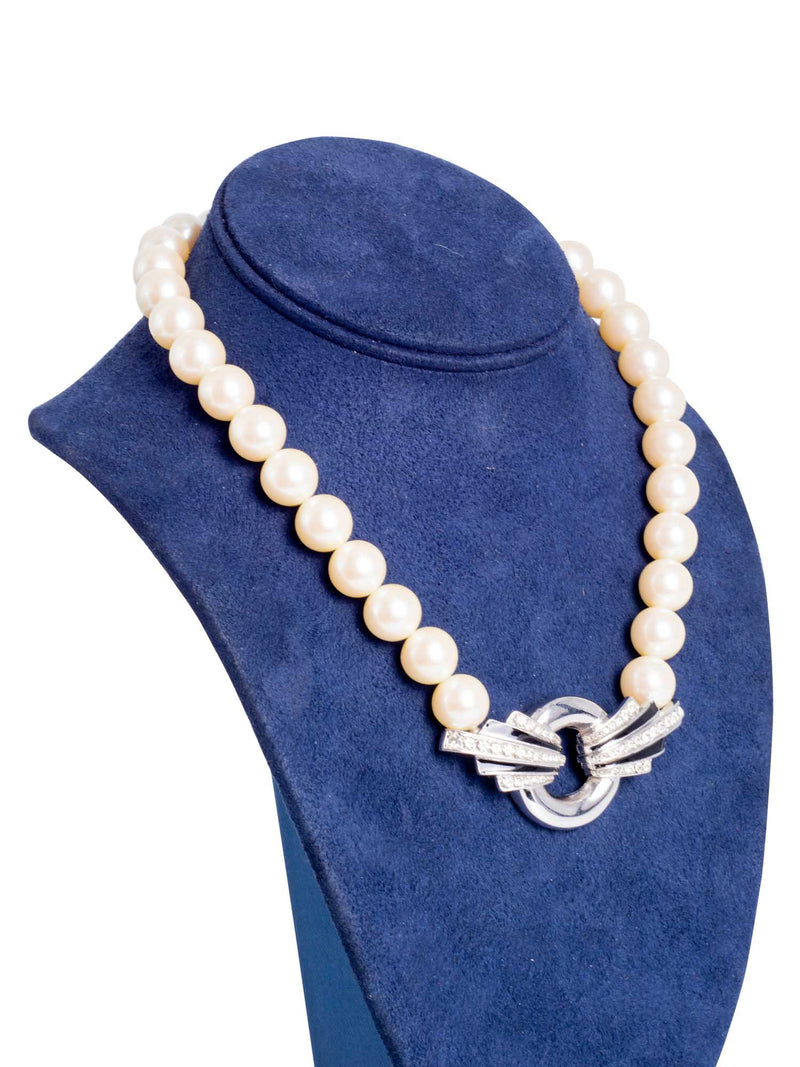 Givenchy Vintage Pearl Black Enamel Crystal Artdeco Necklace White-designer resale