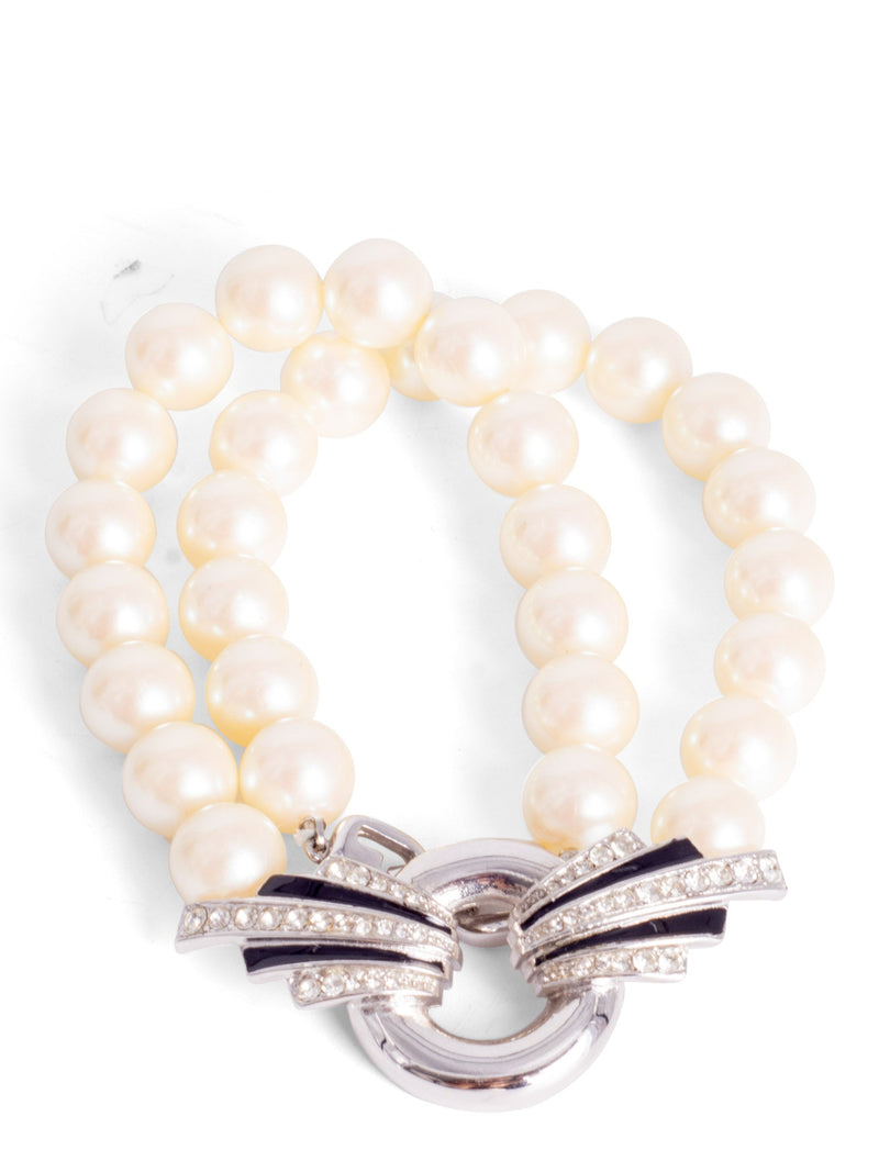 Givenchy Vintage Pearl Black Enamel Crystal Artdeco Necklace White-designer resale