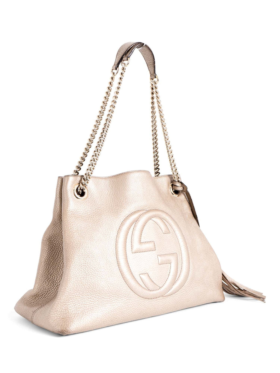 Gucci GG Logo Pebble Leather Soho Shopper Bag Gold