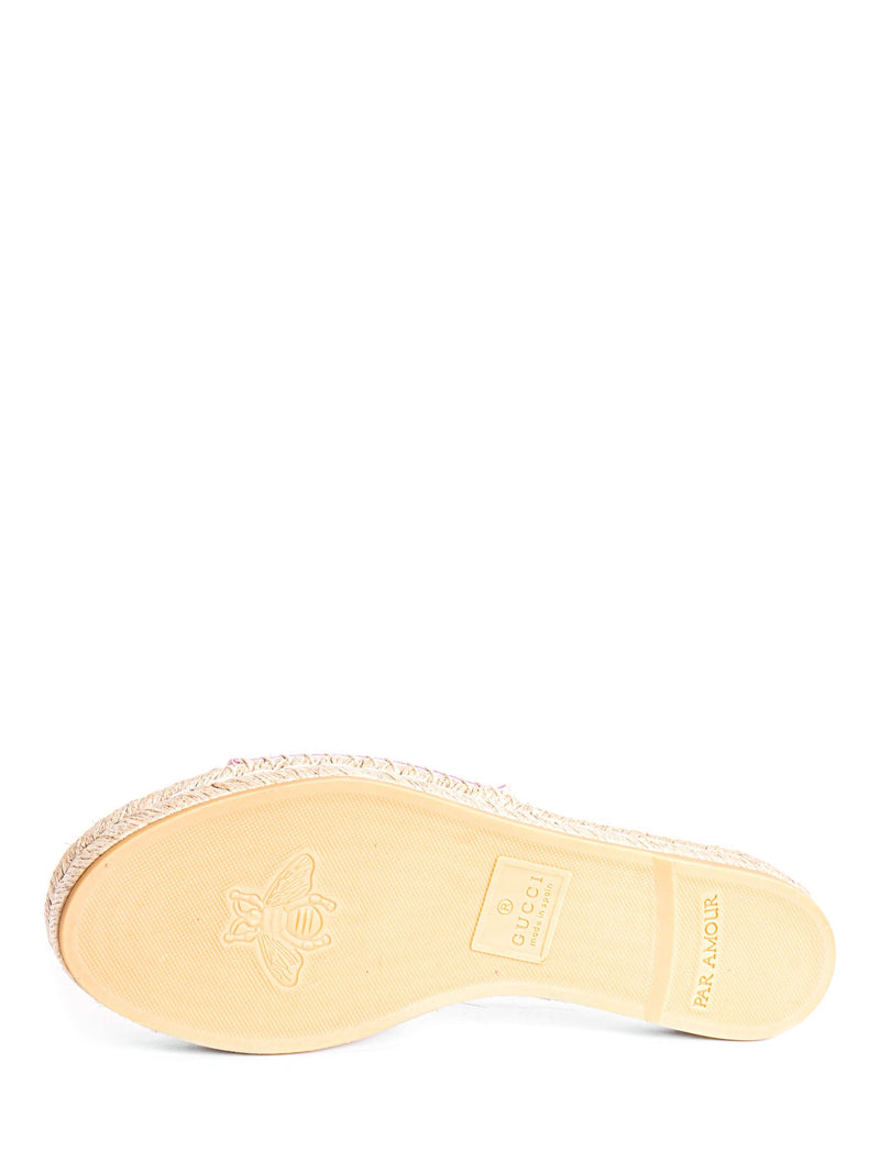 Gucci GG Marmont Metallic Leather Chevron Raffia Slides Pink-designer resale