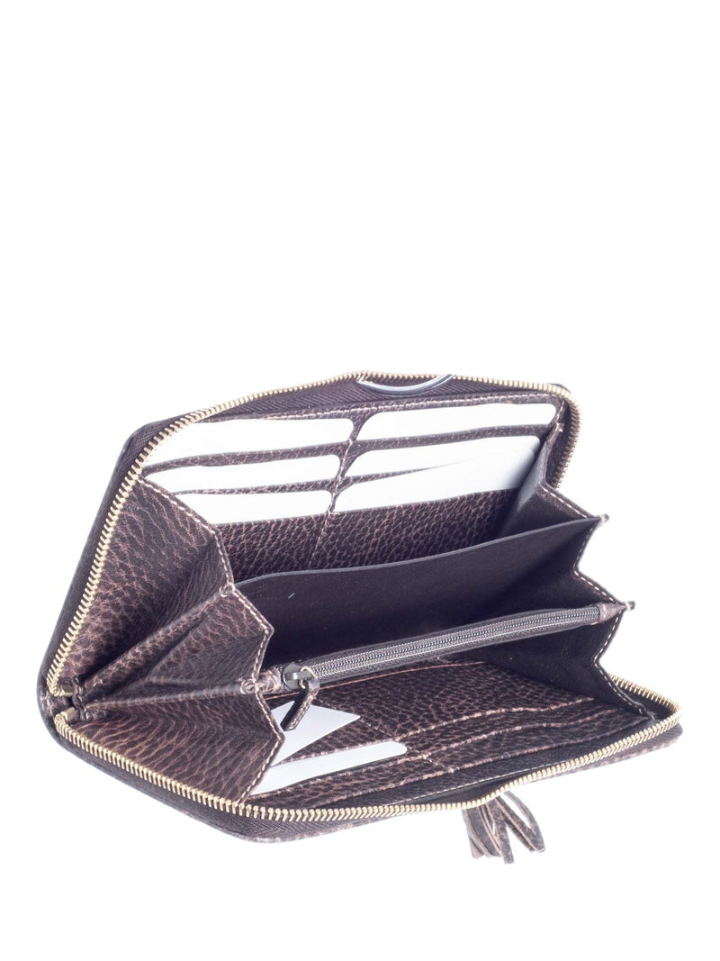 Gucci GG Supreme Bamboo Tassel Zip Around Wallet Brown-designer resale