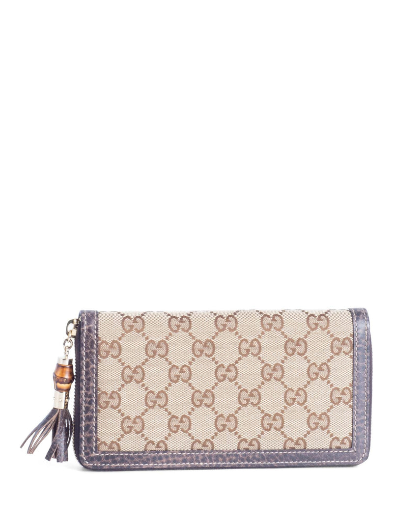 Gucci GG Supreme Bamboo Tassel Zip Around Wallet Brown-designer resale