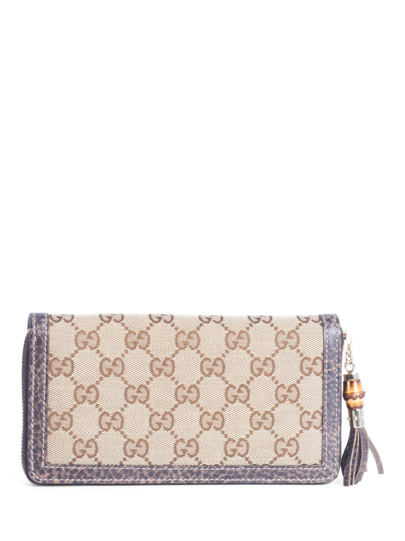 Gucci GG Supreme Bamboo Tassel Zip Around Wallet Brown-designer resale