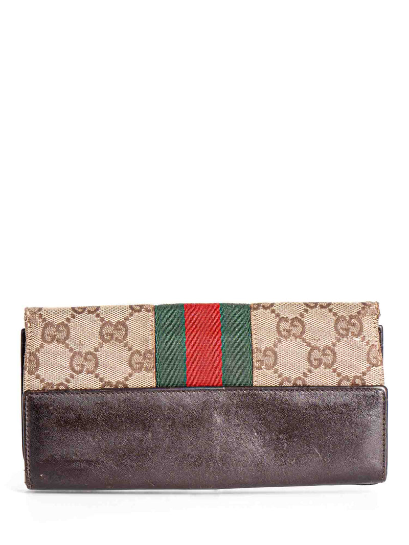 Gucci GG Supreme Canvas Leather Web Stripe Bi-Fold Wallet Brown-designer resale