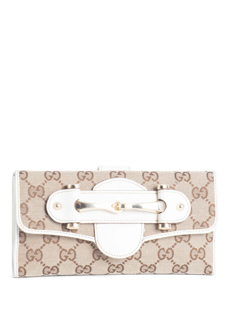 Gucci GG Supreme Horsebit Canvas Leather Flap Wallet White-designer resale