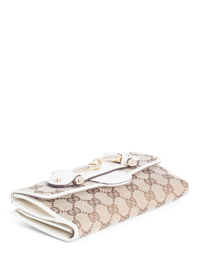 Gucci GG Supreme Horsebit Canvas Leather Flap Wallet White-designer resale