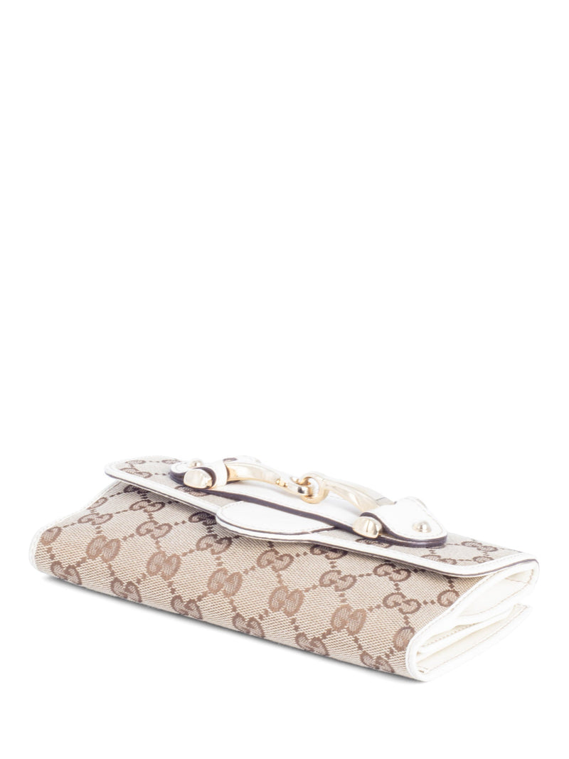 Gucci GG Supreme Horsebit Canvas Leather Flap Wallet White-designer resale
