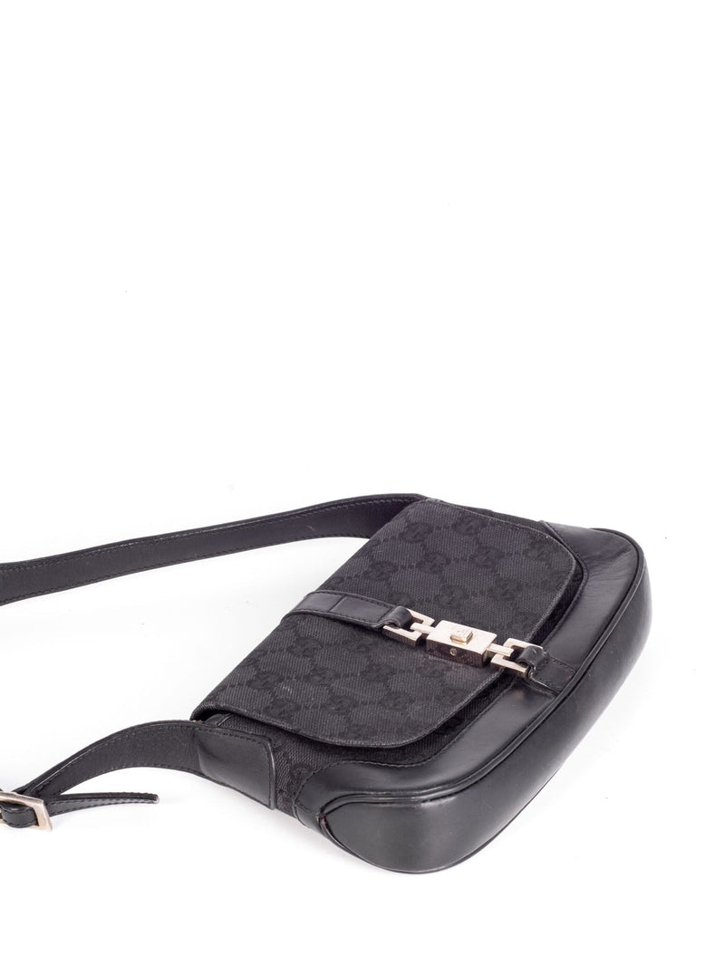 Gucci GG Supreme Leather Canvas Mini Jackie O Hobo Bag Black-designer resale