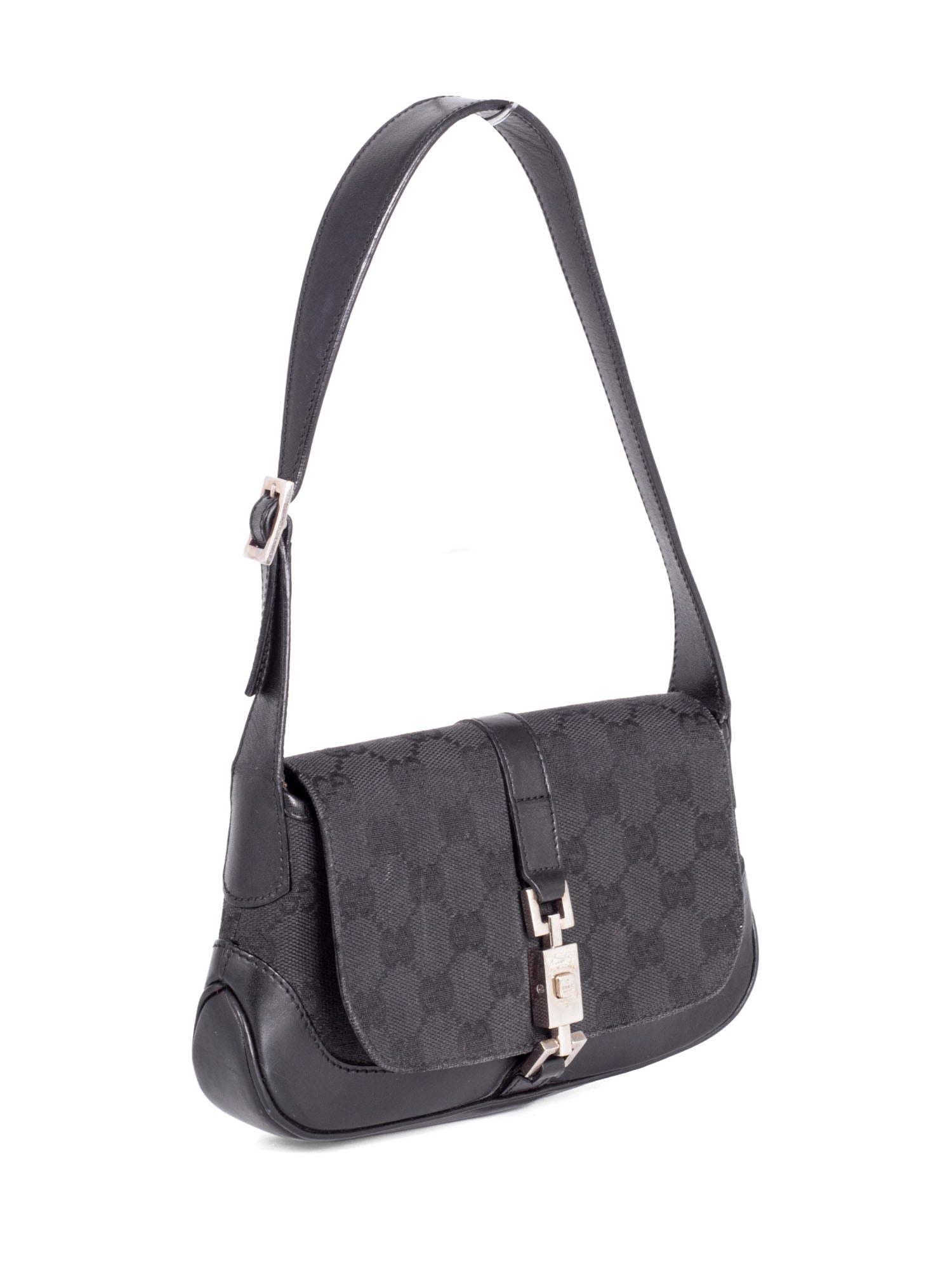 Gucci GG Supreme Leather Canvas Mini Jackie O Hobo Bag Black-designer resale