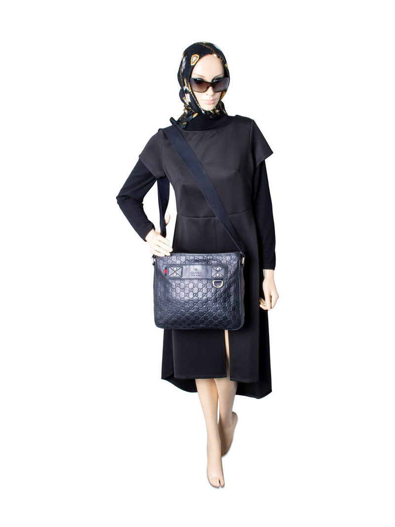 Gucci GG Supreme Leather Web Stripe Messenger Bag Navy Blue-designer resale