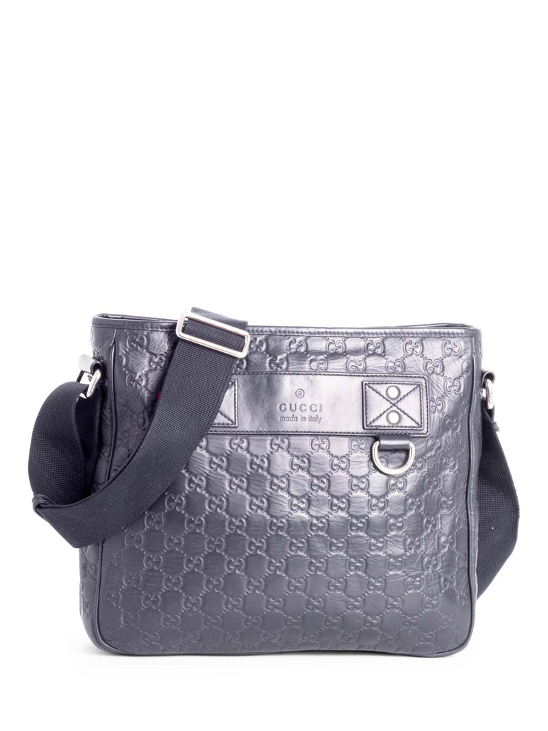 Gucci GG Supreme Leather Web Stripe Messenger Bag Navy Blue-designer resale