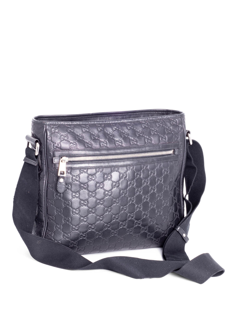 Gucci GG Supreme Leather Web Stripe Messenger Bag Navy Blue-designer resale