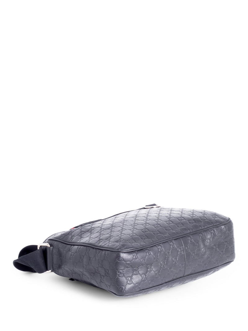 Gucci GG Supreme Leather Web Stripe Messenger Bag Navy Blue-designer resale