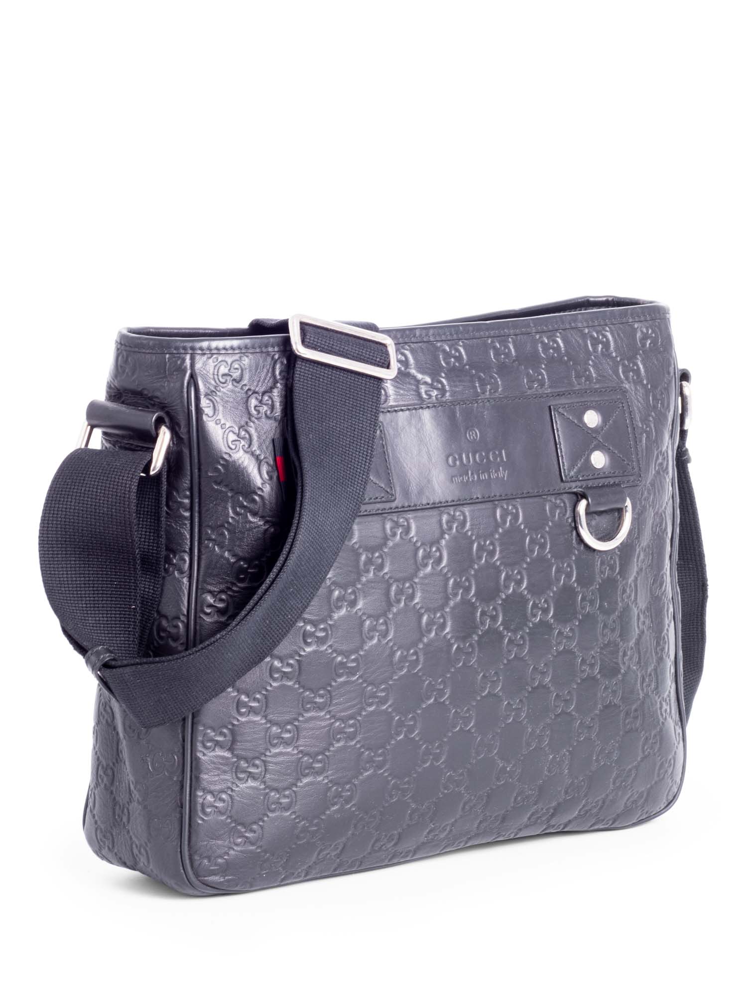 Gucci GG Supreme Leather Web Stripe Messenger Bag Navy Blue-designer resale