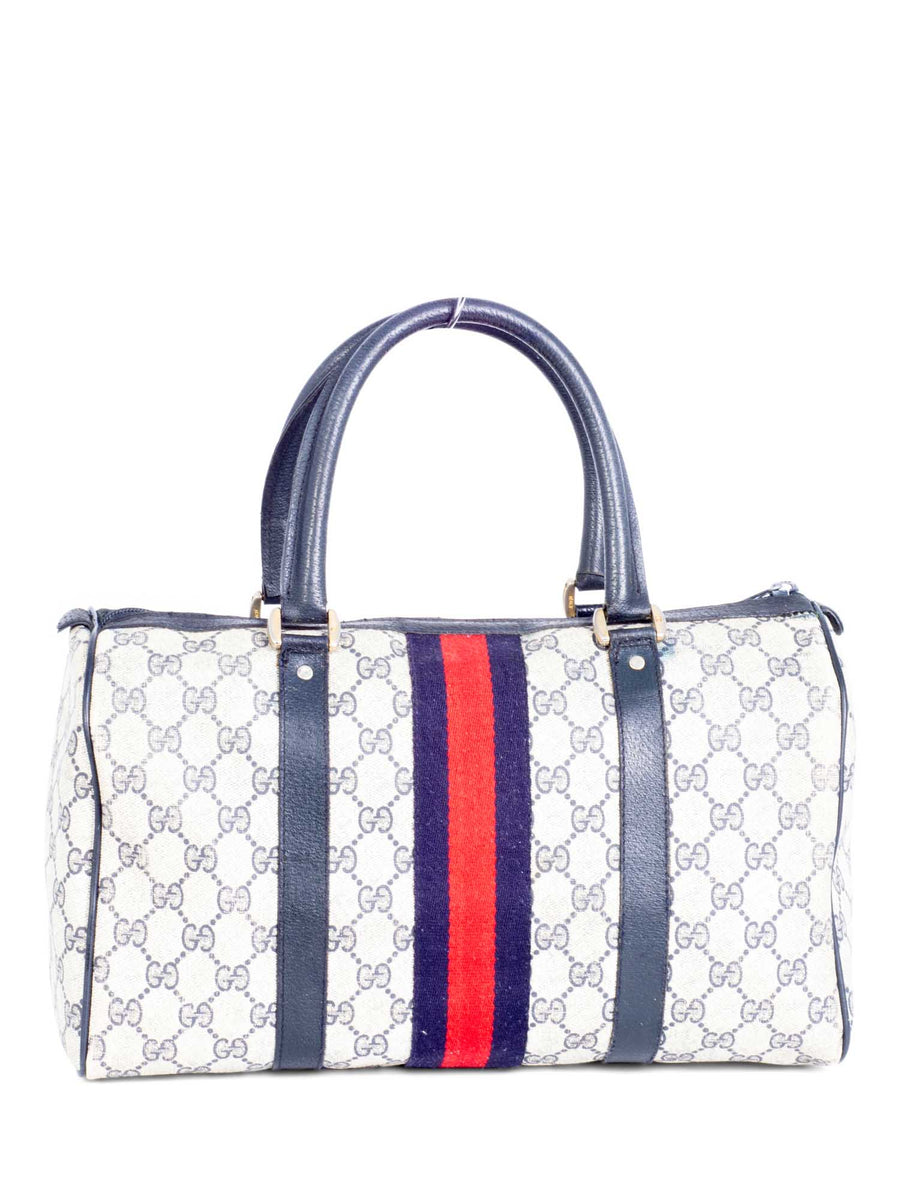【GUCCI】GG Supreme Web Stripe Canvas Tote Bag Blue Gucci-GG-Supreme-Web-Stripe-
