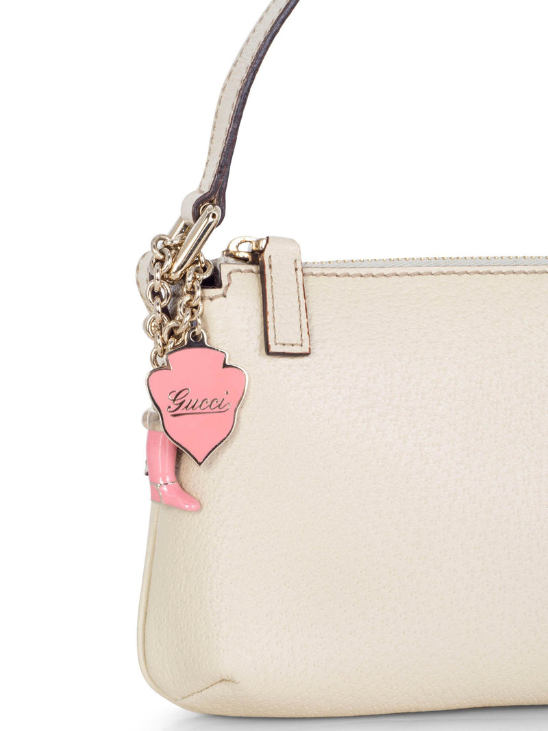 Gucci Leather Charms Pochette Shoulder Bag Cream-designer resale