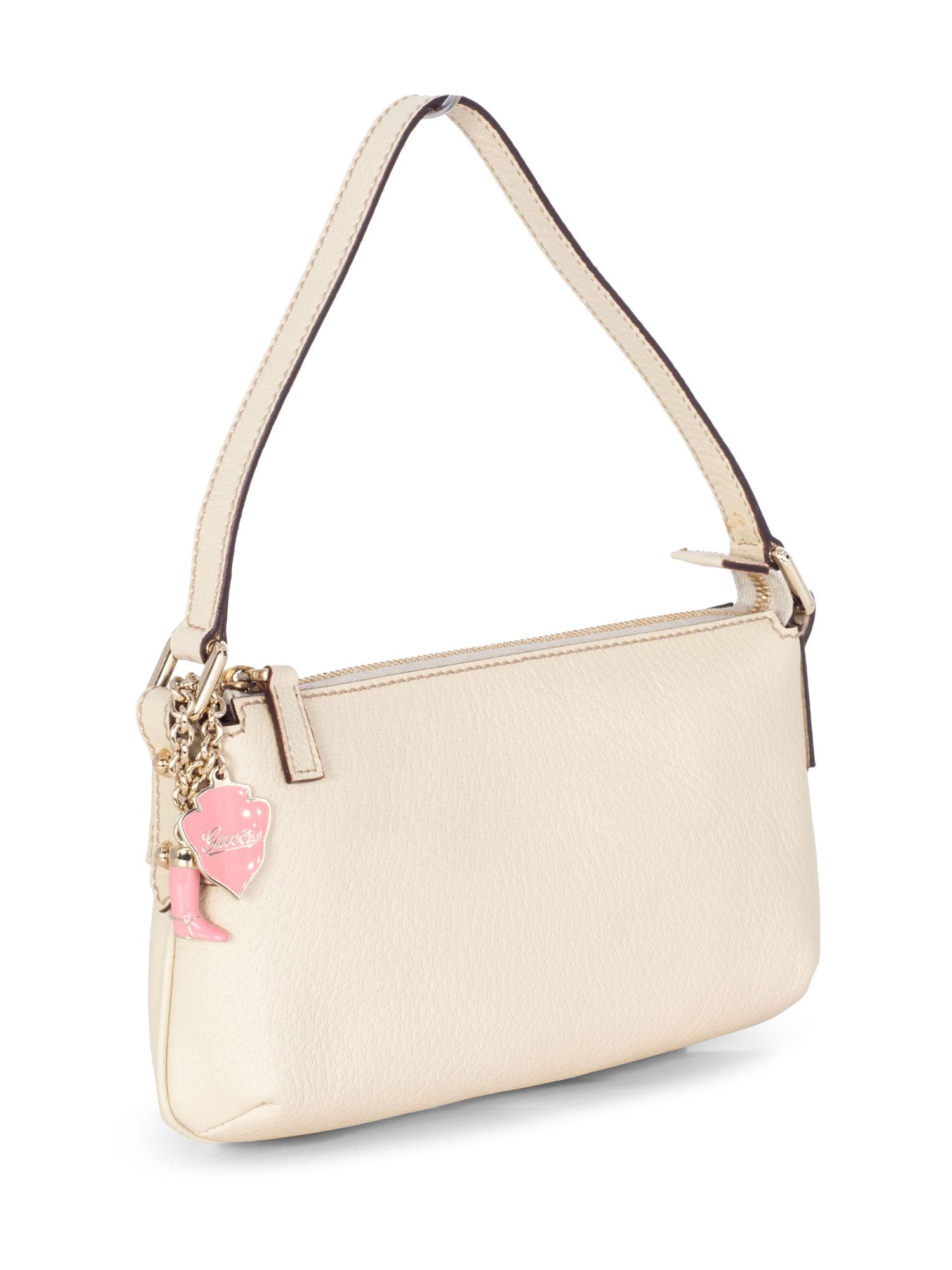 Gucci Leather Charms Pochette Shoulder Bag Cream-designer resale