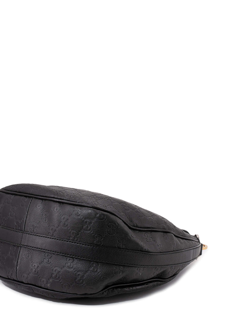 Gucci Leather GG Supreme Hobo Bag Black-designer resale