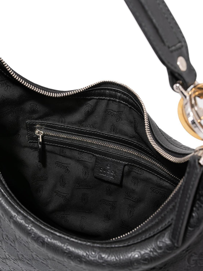 Gucci Leather GG Supreme Hobo Bag Black-designer resale