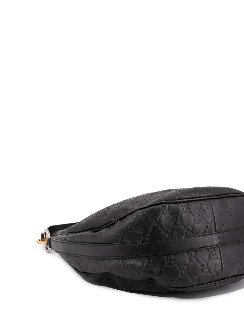 Gucci Leather GG Supreme Hobo Bag Black-designer resale