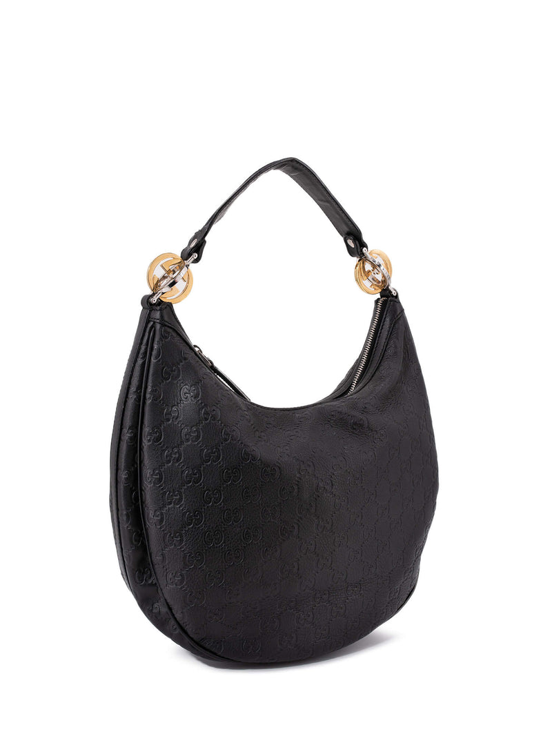 Gucci Leather GG Supreme Hobo Bag Black-designer resale