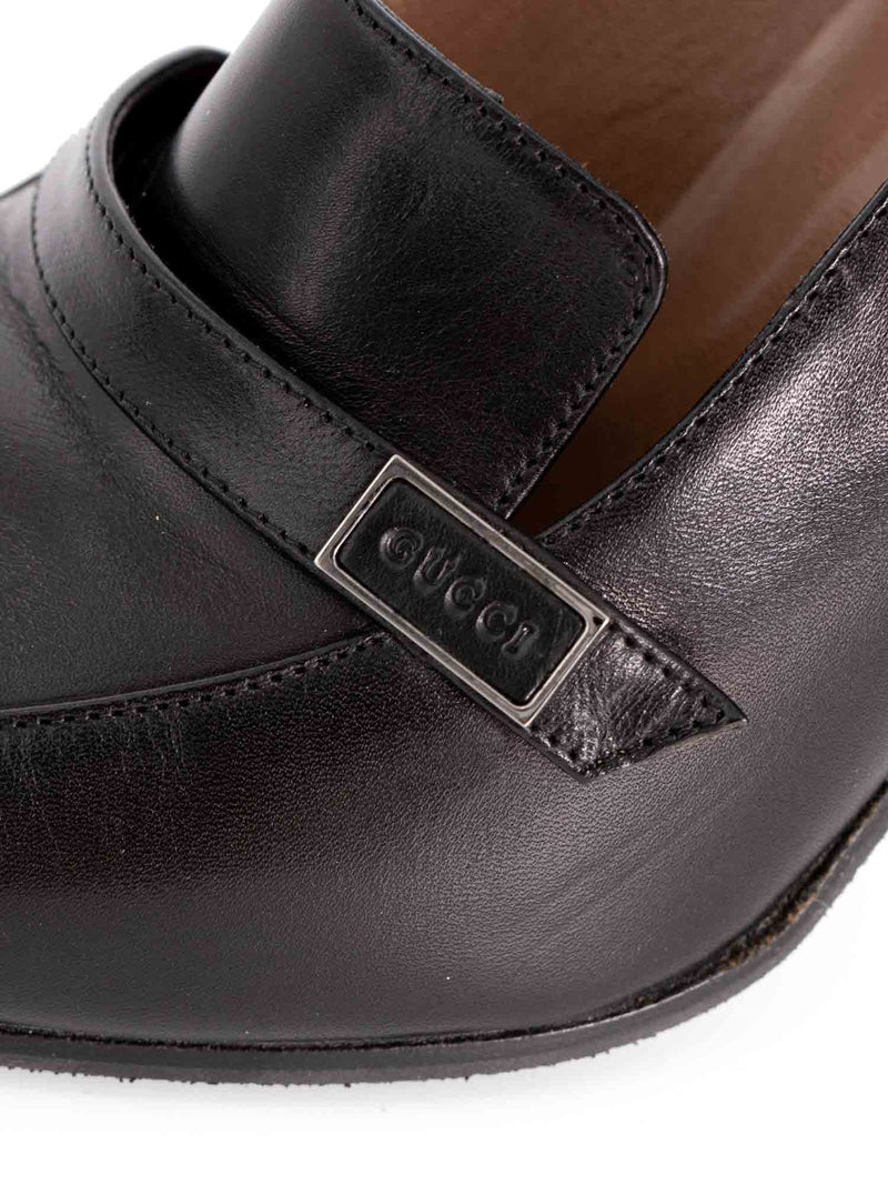 Gucci Logo Leather Pointed Toe Pumps Black-designer resale